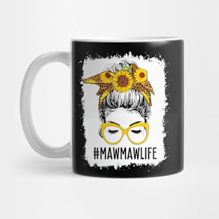 Bleached Mawmaw Life Messy Bun Hair Sunflower Mothers Day Mug